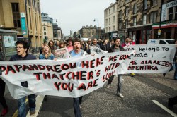 Protesting Papandreou: Anti-austerity demonstrators at TEDGlobal 2013