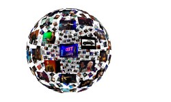 TED Talk data visualized as a flow of words and a sphere of connections