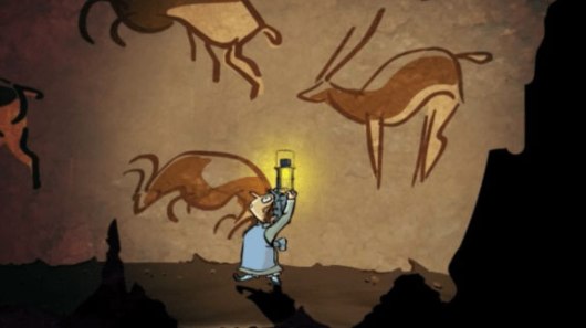A screenshot of the VR TED-Ed Lesson featuring cave paintings